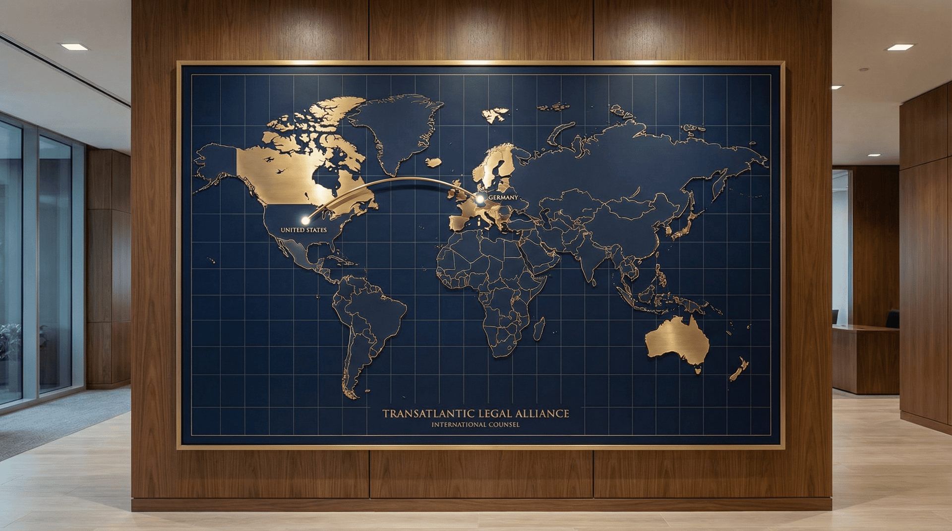 World map showing transatlantic connection between Germany and United States